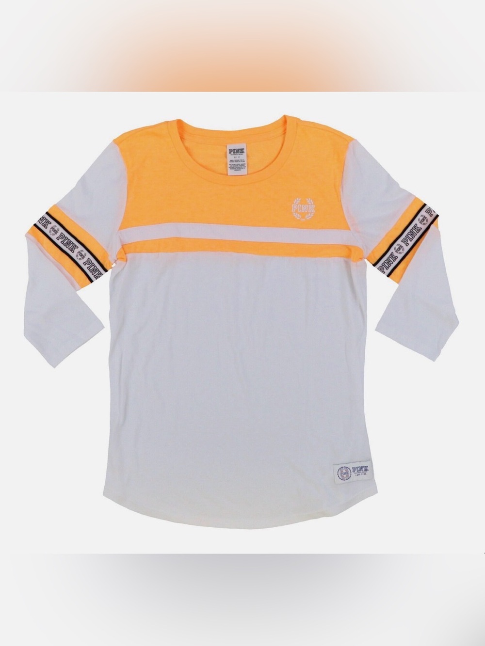 PINK Victoria's Secret Y2K Orange & White Quarter Sleeve Tee